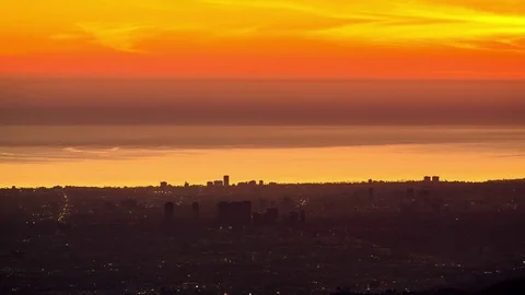 High Angle View of West LA and the Pacific Ocean at Sunset Video stock 76855017