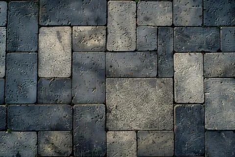 High-angle view of a wet cobblestone path, highlighting textured surfaces Stock Photos