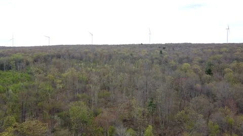 A High Angle View of the Wilderness with Windmills in the Distance Stock Footage 256682845