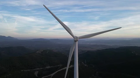 High-angle view of wind turbines harvesting wind power Stock Footage 327127414