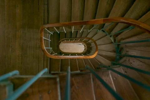 High angle view of winding staircase 库存照片