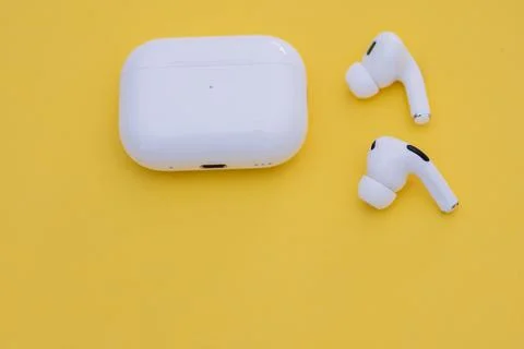 High angle view of wireless buds and case Stock Photos