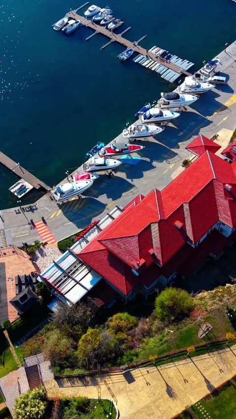 High angle view of yachts parked on pier Vertical video. Stock Footage 332344261