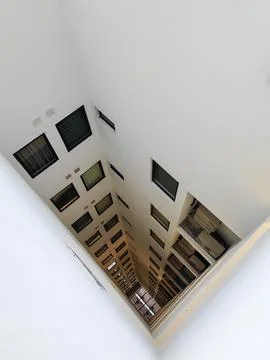 High angle view of yard inside an apartment building. Fotos de archivo