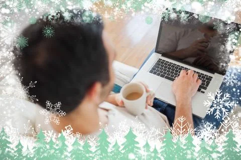 High angle view of young man using his laptop Stock Illustration