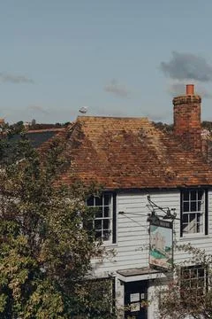High angle view of Ypres Castle Inn pub by the Castle in Rye, England. Stock Photos