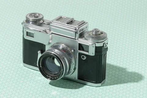 High angle vintage camera composition Stock Photos
