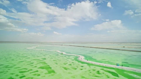 High-Angle Wide-Angle Aerial View of Mangya Emerald Lake and Kunlun Mountains Stock Footage 343798783