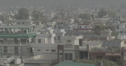 High-angle wide shot of a crowded residential neighborhood in India. Stockbeeldmateriaal 327443869