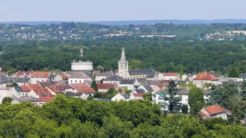 A high-angle, wide shot of Fourchambault, a small town in central France Stock Footage 346719975