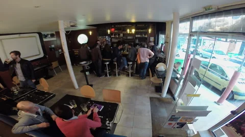 High Angle Wide Shot of Patrons at Cozy European Beer Bar Vídeo Stock 344951673