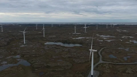 High angle of wind power farm standing tall in Norway’s fields Stock Footage 320577545