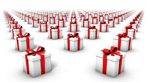 High angled diagonal view of endless gift boxes Foto stock