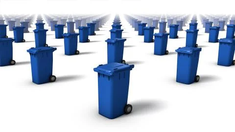 High angled diagonal view of endless Trashcans (Blue) Foto stock