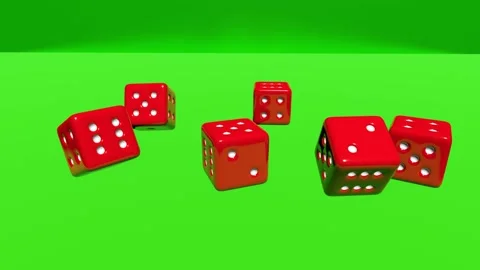 High-angled view of red dices falling and spinning on green background, 4k Vidéo 229310841