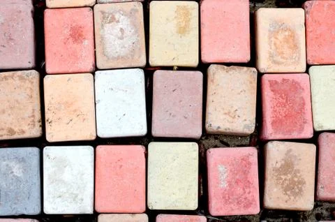 High anle  view  close-up  background of  colored cement pavers . Stock Photos