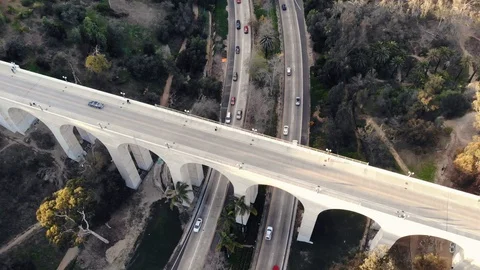 High arch bridge above the highway in San Diego, California Stock Footage 88067155