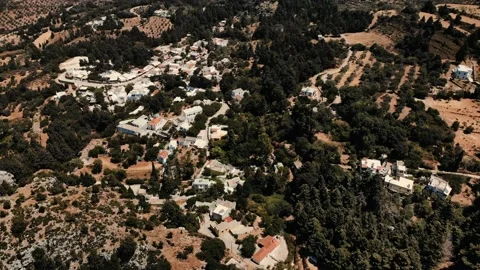 High areal flight over mountain Village Zia, Kos Stock Footage 137441681