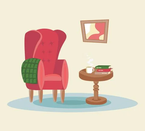 High armchair with coffee table. Illustrazione stock