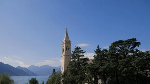 High bell tower on the background of the bay Stock Footage 120394662