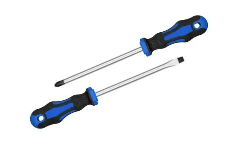 High Blue quality hand tools isolated on white backdrop. Rubber grip screwdri Stock Photos