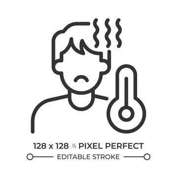 High body temperature symptoms pixel perfect simple line icon Иллюстрация