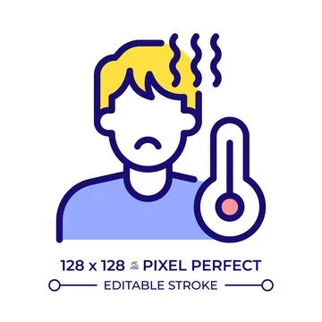 High body temperature symptoms pixel perfect line color icon Иллюстрация