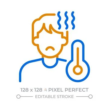 High body temperature symptoms pixel perfect duotone line icon Stock Illustration