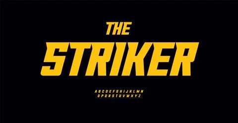 High bold italic font sharp serif alphabet yellow tall letters. Dynamic headline Stock Illustration