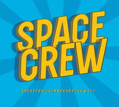 High bold letters, comic book style alphabet. Yellow cartoon font on blue Stock Illustration