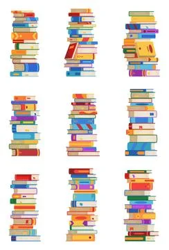 High book stacks or pile icon set. Library textbooks and school literature heaps Stockillustratie