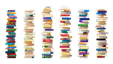 High book stacks in piles, school textbooks heaps Stockillustratie