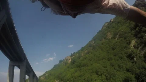 High bridge Bungee jumps, extreme and fun sport. Stock Footage 82210337