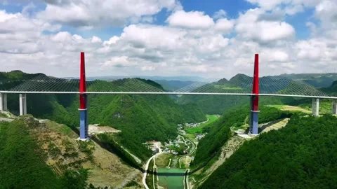 High Bridge over Guizhou Valley Drone 4K Stock-Footage 337183657