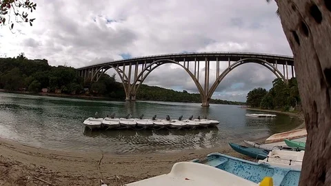 High bridge over river Stock Footage 73052946