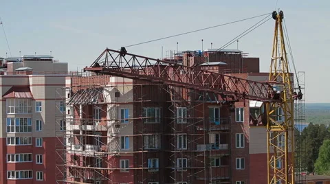 High building crane front new house Stock Footage 57725689