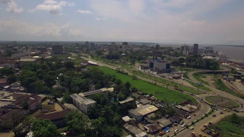 High building in Douala Cameroon. Drone shot Stock Footage 255822831
