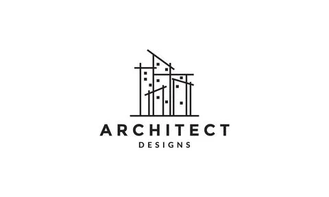 High building lines construction architect logo vector icon illustration desi Ilustración de archivo
