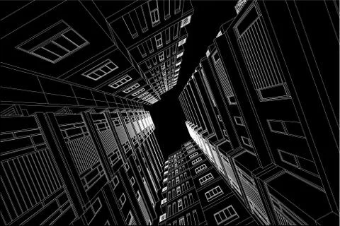High building structure architecture abstract drawing, 3d illustration Stock Illustration