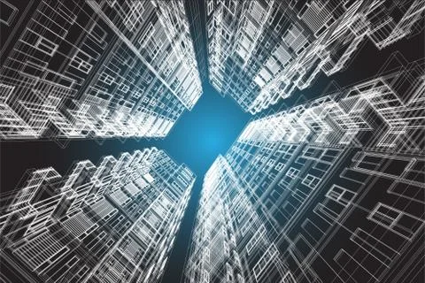 High building structure architecture abstract drawing, 3d illustration Stock Illustration