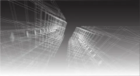 High building structure architecture abstract drawing, 3d illustration Stock Illustration