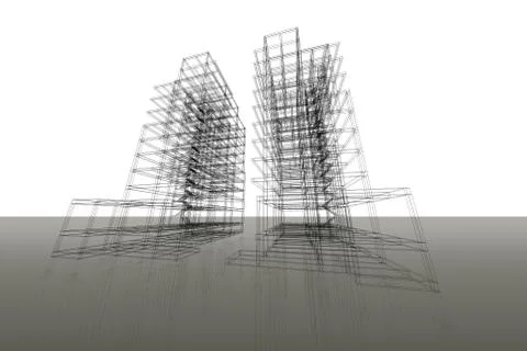 High building structure architecture abstract drawing, 3d illustration 스톡 일러스트