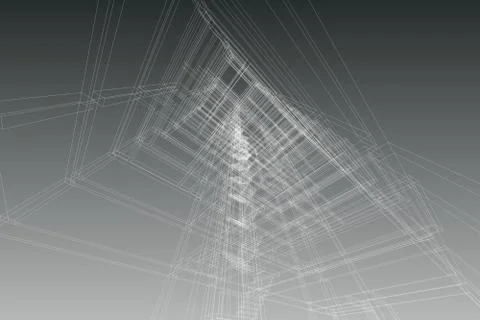 High building structure architecture abstract drawing, 3d illustration Stock Illustration