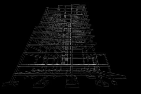 High building structure architecture abstract drawing, 3d illustration 스톡 일러스트