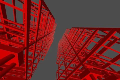 High building structure architecture abstract drawing, 3d illustration Stock Illustration