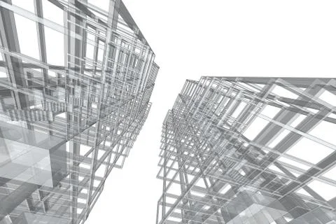 High building structure architecture abstract drawing, 3d illustration Stock Illustration
