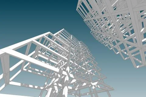 High building structure architecture abstract drawing, 3d illustration Stock Illustration