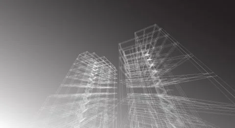 High building structure architecture abstract drawing, 3d illustration Stock Illustration