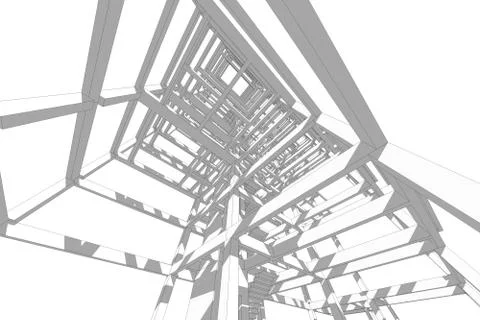 High building structure architecture abstract drawing, 3d illustration Stock Illustration