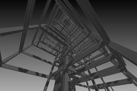 High building structure architecture abstract drawing, 3d illustration 스톡 일러스트